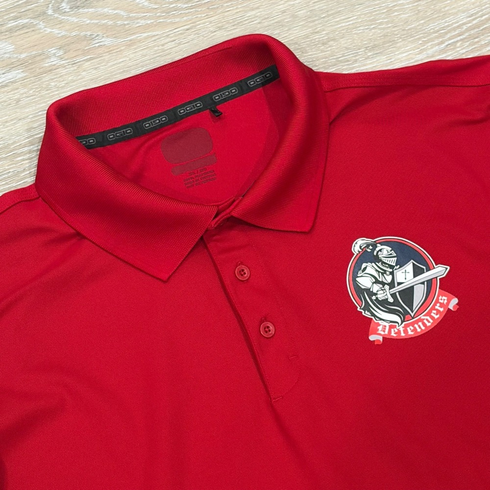 OGIO Mens Red Defenders Knight Crest Performance Polo Shirt Size 2XL XXL